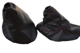 RED STITCH FITS PEUGEOT 308 2007-2012 BLACK GEAR GAITER + HANDBRAKE GAITER