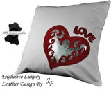 WHITE EXCLUSIVE LUXURY GENUINE LEATHER CUSHION LOVE HEART GIFT DESIGN VALENTINES