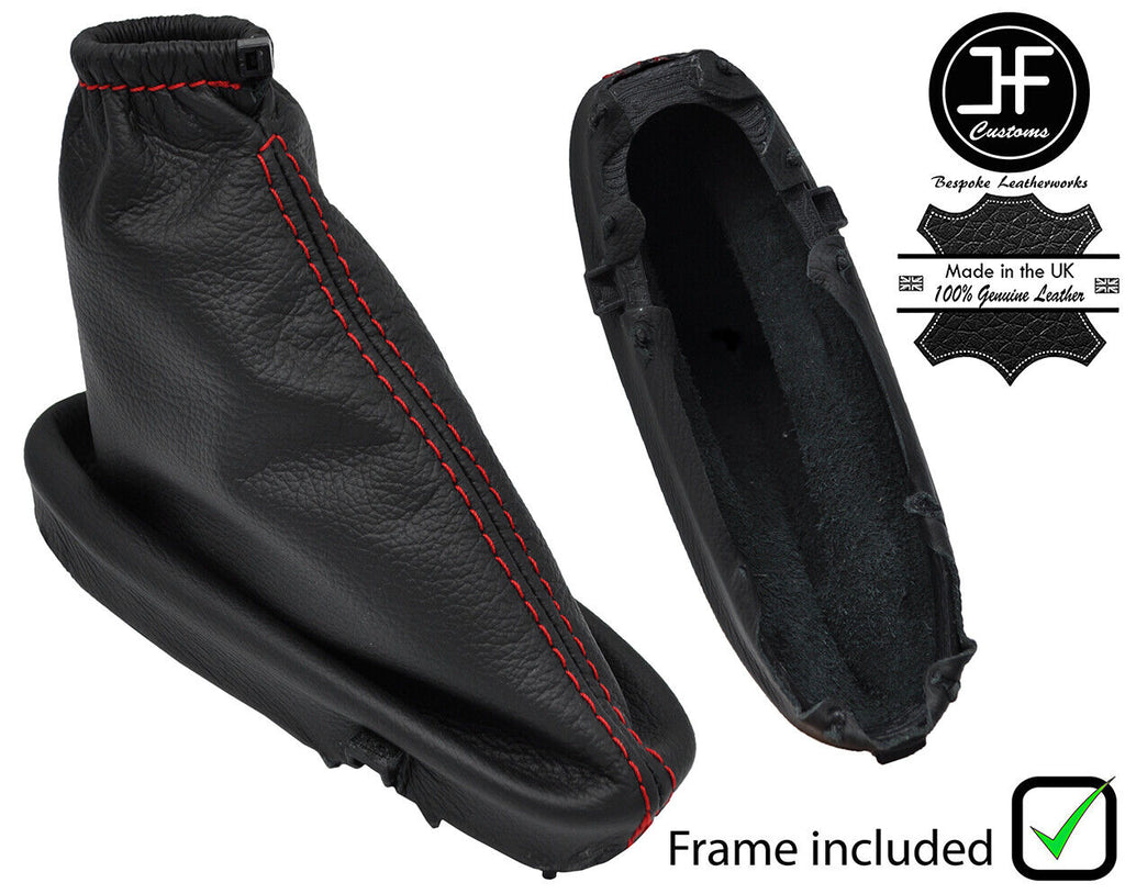 RED STITCH LEATHER HANDBRAKE GAITER+PLASTIC FRAME FOR FORD KA MK1 1996-2008