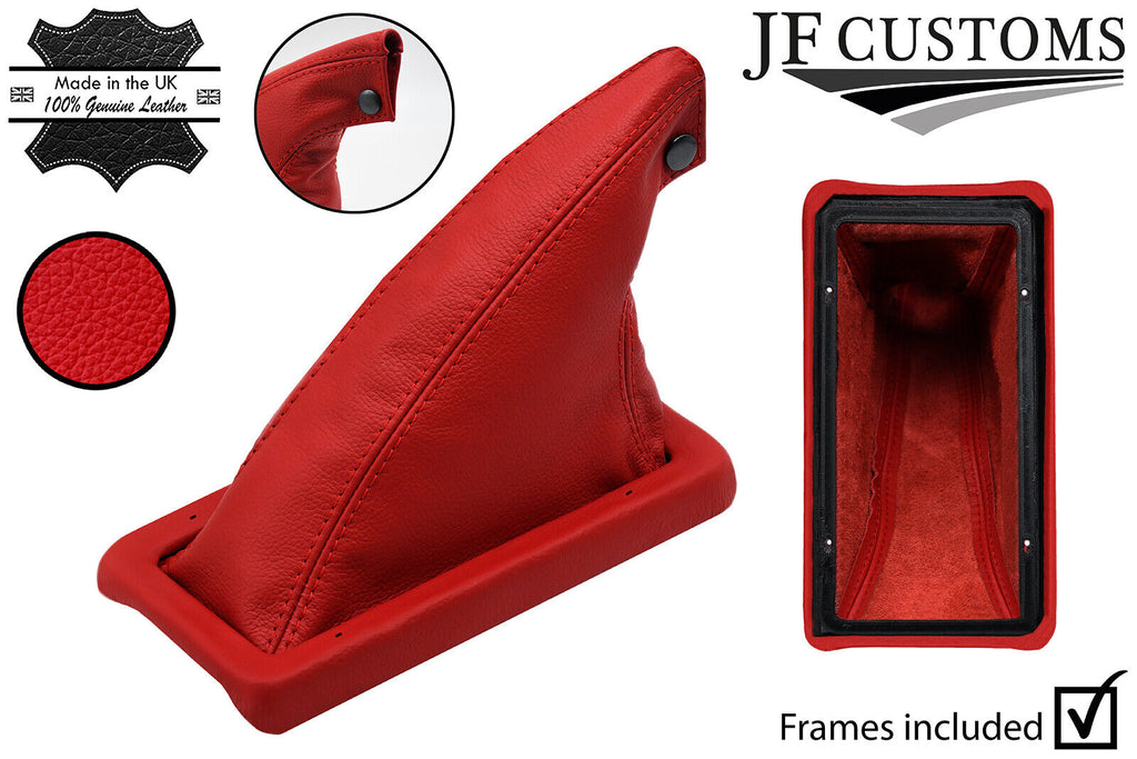 RED LEATHER HANDBRAKE+SURROUND COVERS+PLASTIC FRAMES FOR FORD CAPRI MK3 78-87