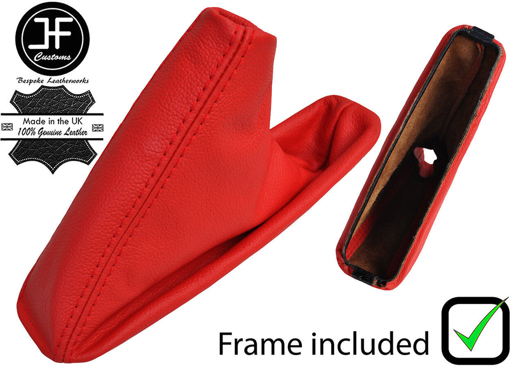 RED REAL LEATHER HANDBRAKE GAITER + PLASTIC FRAME FOR BMW E46 1999-2005