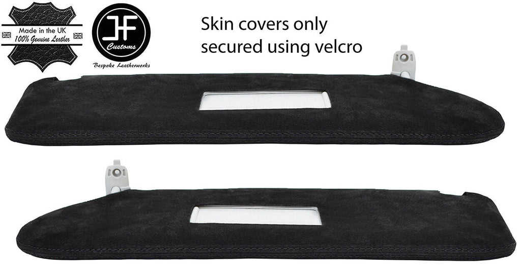 BLACK STITCHING 2X SUN VISOR LUXE SUEDE COVER FOR T6 TRANSPORTER 2 MIRROR CUTOUT