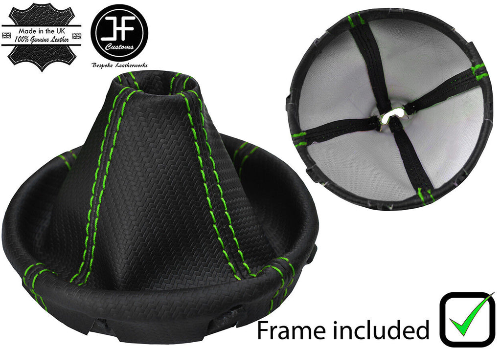 GREEN 4 DOUBLE STITCH CARBON VINYL GEAR GAITER+PLASTIC FRAME FOR VW T5 03-14