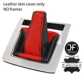 BLACK & RED TOP GRAIN REAL LEATHER GEAR GAITER FITS SKODA OCTAVIA MK3 13-17
