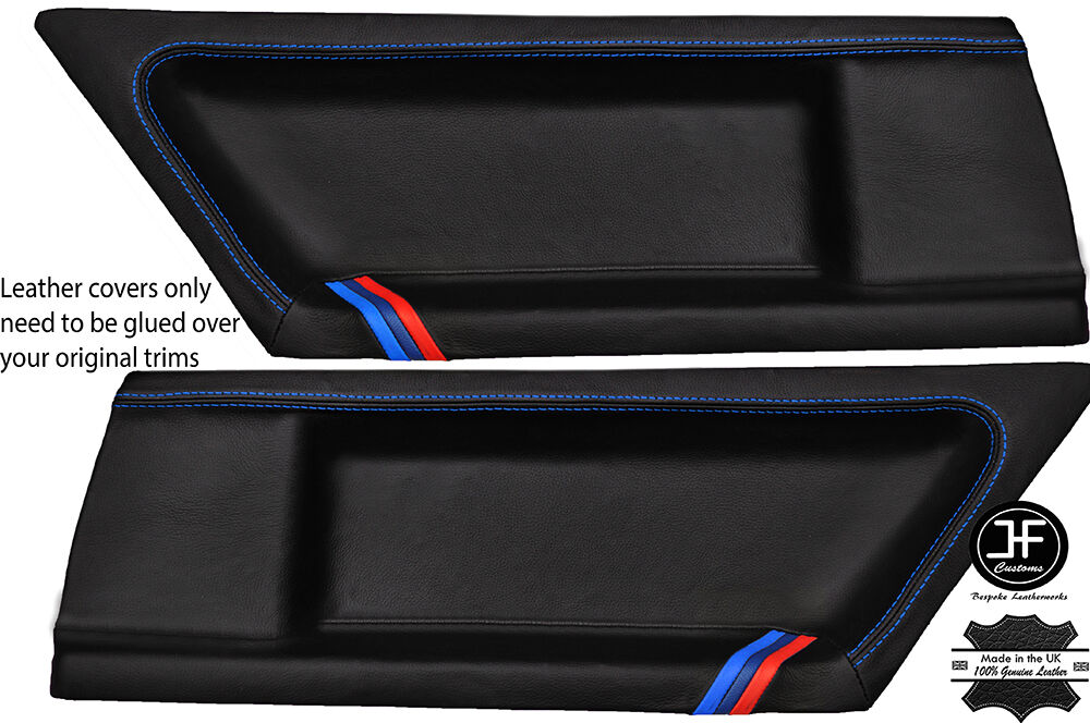 BLUE STITCH TRI STRIPES 2X REAR DOOR CARD LTHR COVERS FITS BMW E36 COUPE 91-98