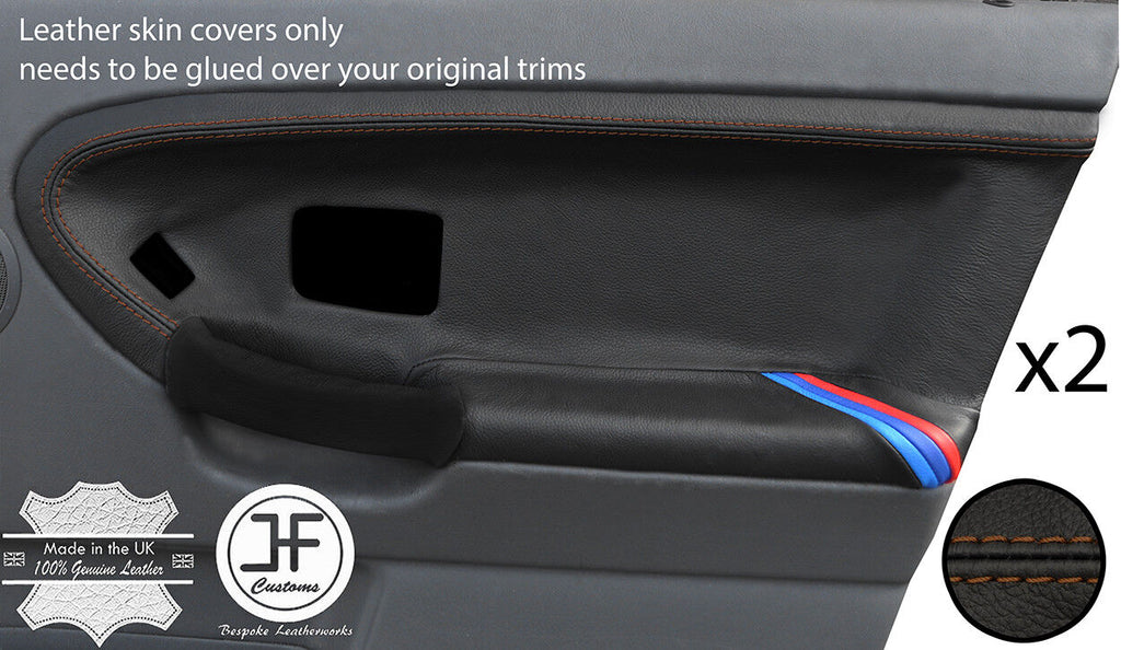 BROWN STITCH TRI STRIPE 2X FRONT DOOR CARD COVERS FOR BMW E36 TOURING STYLE2