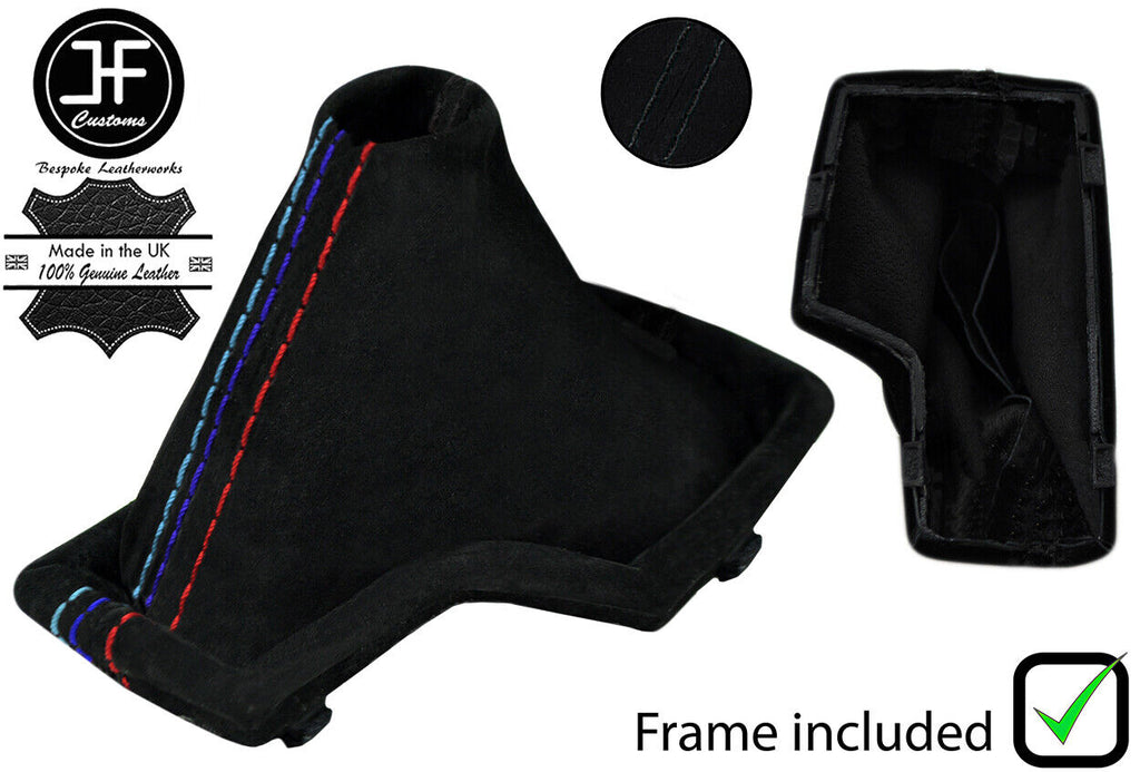 BLACK & TRI STITCH SUEDE AUTOMATIC GEAR GAITER+PLASTIC FRAME FOR BMW X3 03-10