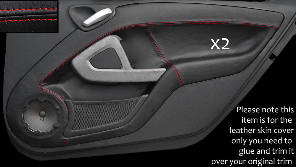 RED STITCH 2X DOOR CARDS LEATHER SKIN COVERS FITS SMART FORTWO 451 2007-2014