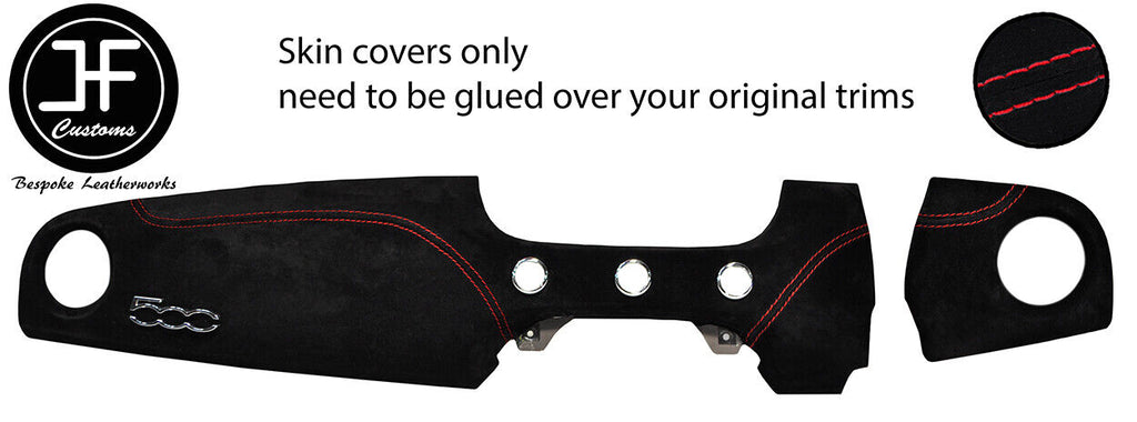 RED STITCH 2 PIECE DASH KIT SUEDE COVER FOR FIAT 500 & ABARTH 07-16 STYLE 2