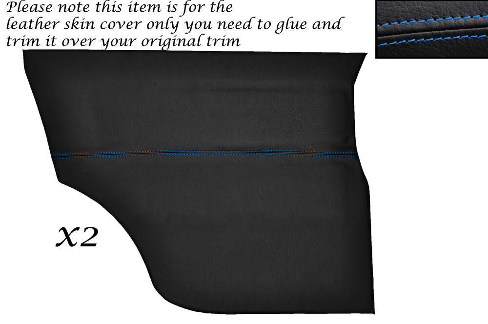 BLUE STITCH 2X REAR DOOR CARDS LEATHER SKIN COVERS FITS MINI CLASSIC COOPER