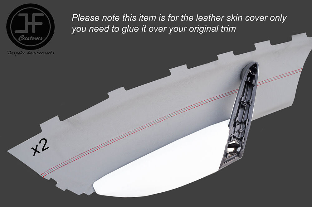 RED STITCH 2X DOOR CARD TRIM GREY LEATHER COVERS FITS INFINITI COUPE G37 Q60