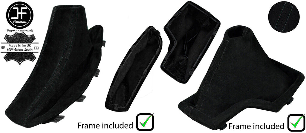 BLACK STITCH SUEDE AUTOMATIC GAITER SET+PLASTIC FRAME FOR BMW X3 E83 2003-2010