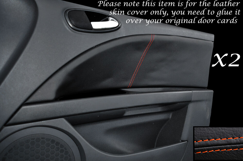 ORANGE STITCH 2X FRONT DOOR CARDS LEATHER COVERS FITS SEAT LEON TOLEDO 06-12