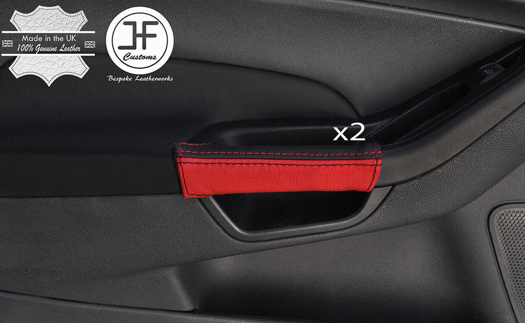 BLACK & RED 2X DOOR HANDLE LEATHER COVERS FOR FORD FIESTA MK9 13-17 3 DOOR