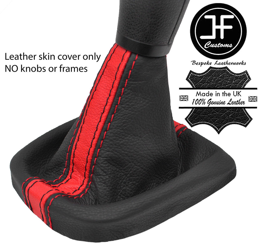 BLACK & RED STRIPE TOP GRAIN REAL LEATHER MANUAL GEAR GAITER FITS VW UP 11-17