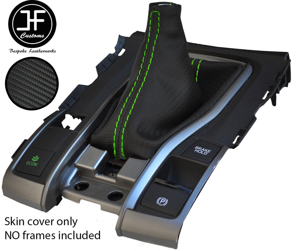 GREEN STITCH CARBON FIBER VINYL GEAR GAITER FITS HONDA CIVIC MK10 2017-2019