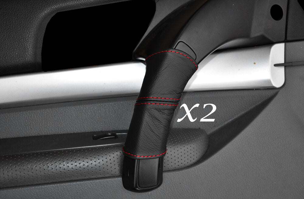 RED STITCH 2X DOOR HANDLE LEATHER SKIN COVERS FITS SSANGYONG RODIUS 05-14
