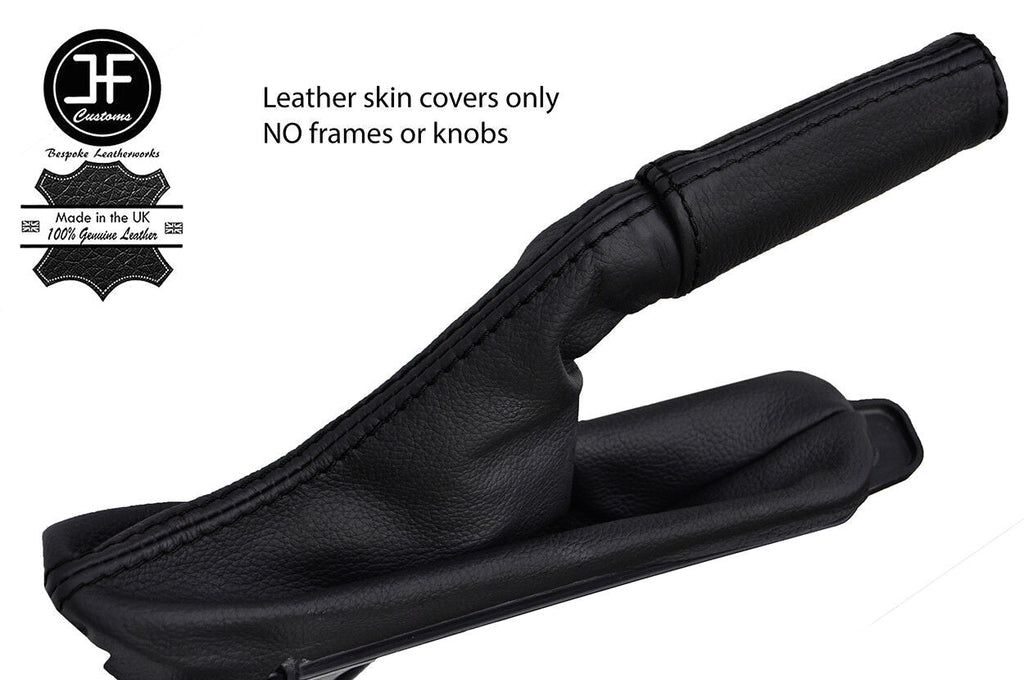 BLACK STITCH TOP GRAIN LEATHER HANDBRAKE+HANDLE COVERS FITS FORD MUSTANG 15-17