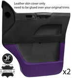 BLACK & PURPLE REAL LEATHER 2X FRONT DOOR CARD COVERS FOR VW T5 TRANSPORTER