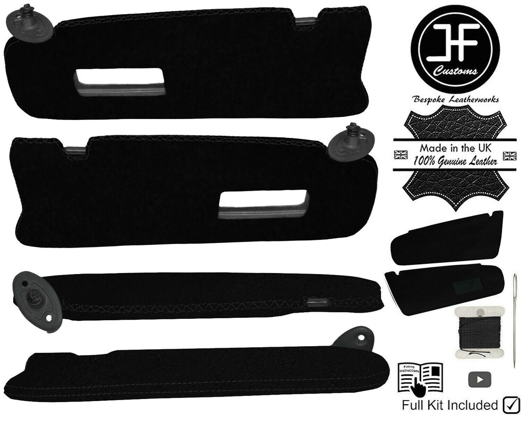 BLACK CROSS STITCH 2X SUN VISOR LUXE SUEDE COVERS FOR TOYOTA SUPRA MK3 86-93