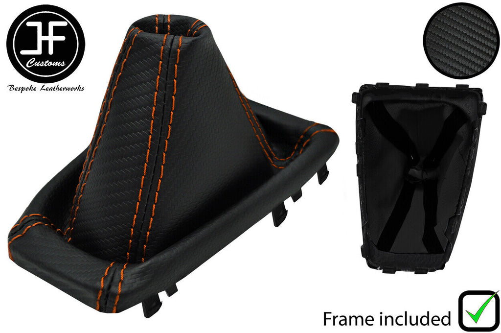 ORANGE STITCH CARBON VINYL GEAR GAITER + PLASTIC FRAME FITS FORD FOCUS 2014-2018