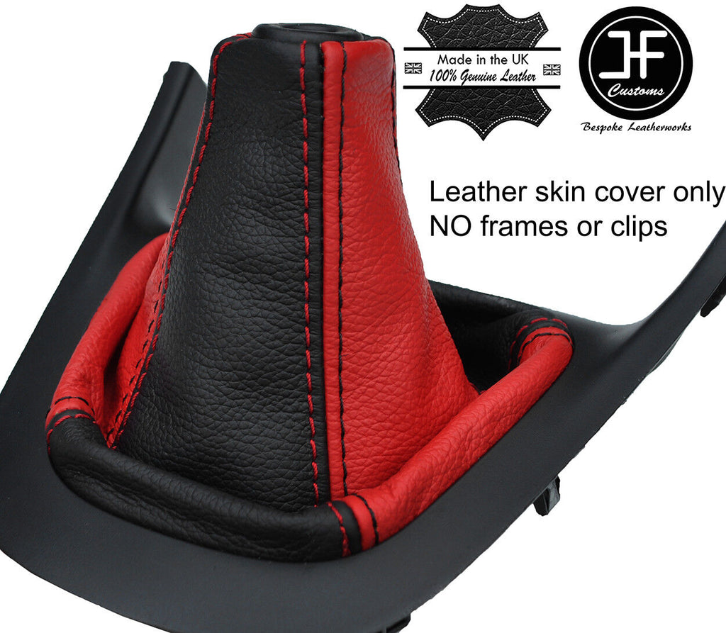 BLACK & RED TOP GRAIN REAL LEATHER MANUAL GEAR GAITER FOR HYUNDAI I10 07-14