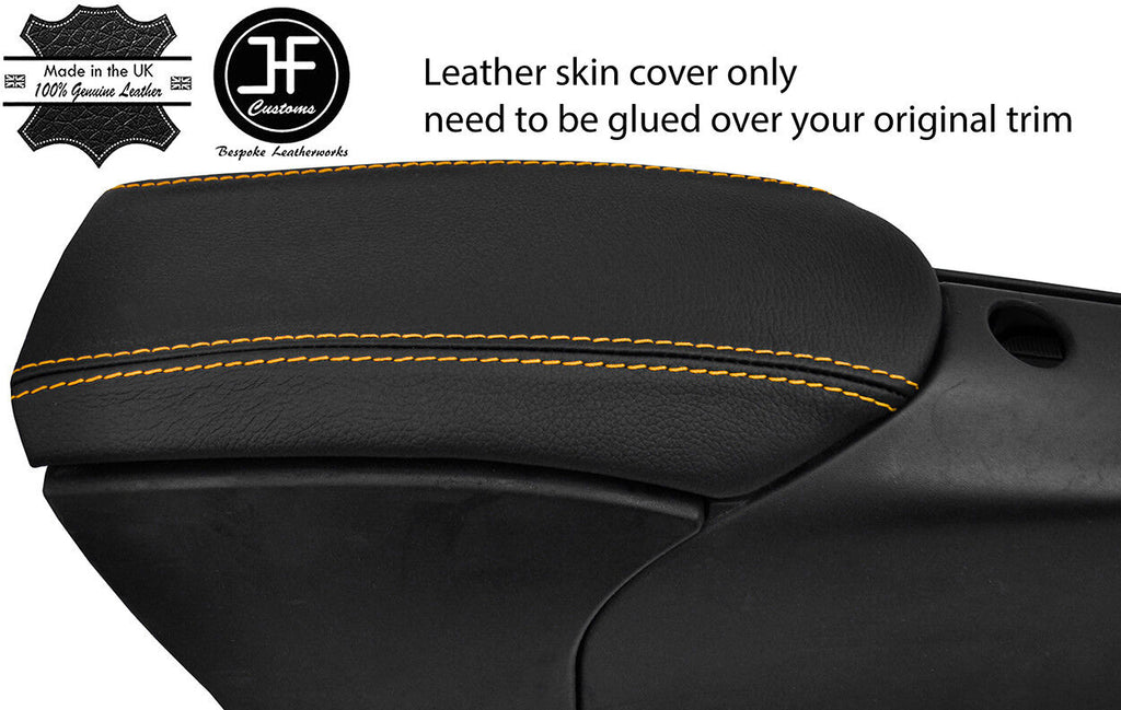 YELLOW STITCH REAL LEATHER ARMREST LID COVER FOR PORSCHE 986 BOXSTER CARRERA 996