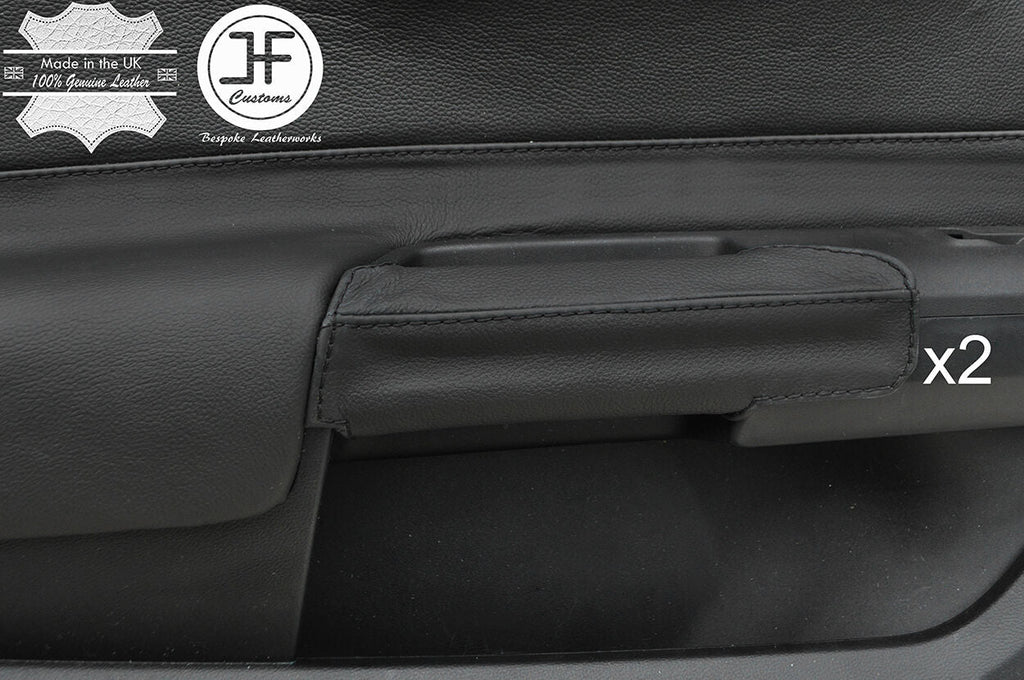 BLACK  STITCHING 2X FRONT DOOR HANDLE LEATHER COVERS FITS FORD MUSTANG 2015-2017
