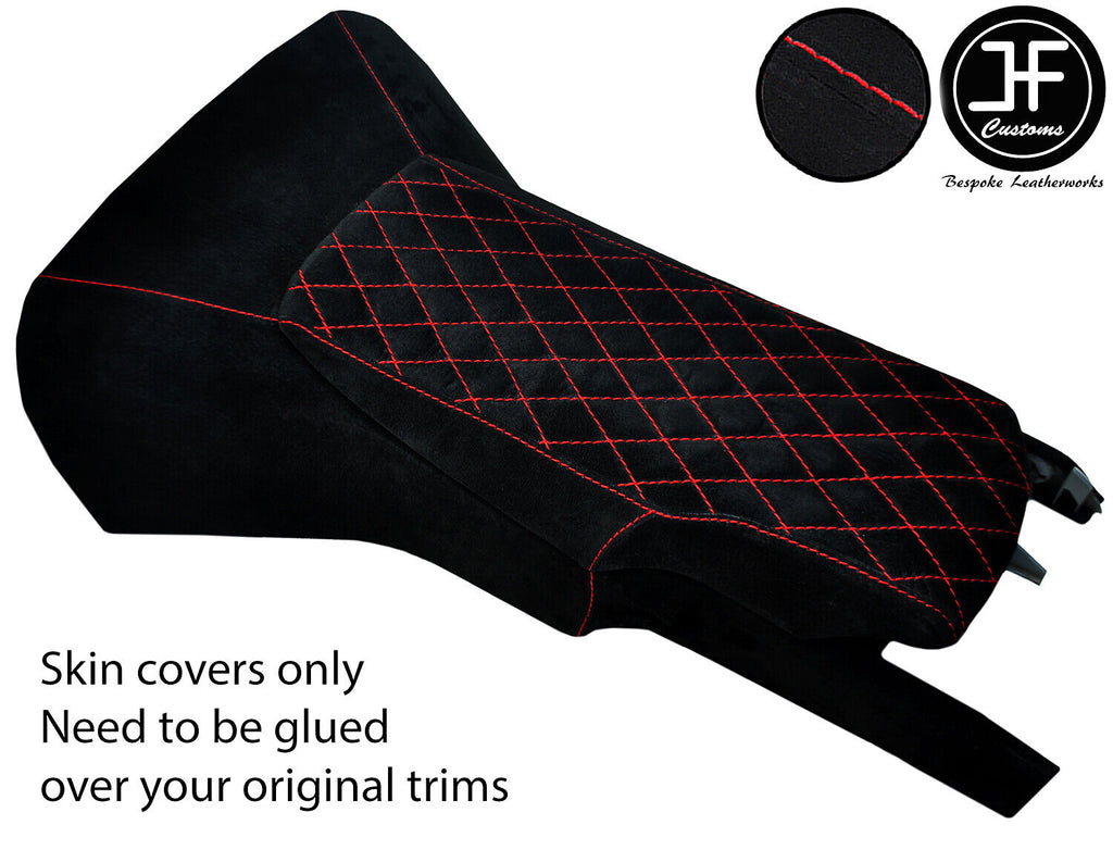 RED DIAMOND STITCH SUEDE CENTRE CONSOLE+ARMREST COVER FOR CORVETTE C6 05-13