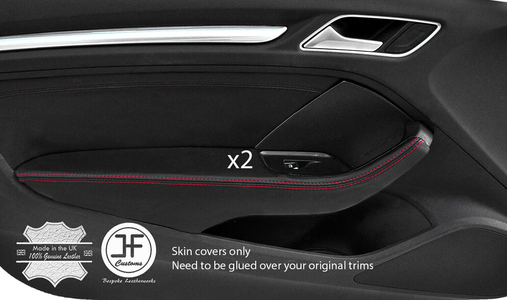 RED STITCH 2X FRONT DOOR HANDLE ARMREST LEATHER COVERS FOR AUDI A3 13-19 3 DR