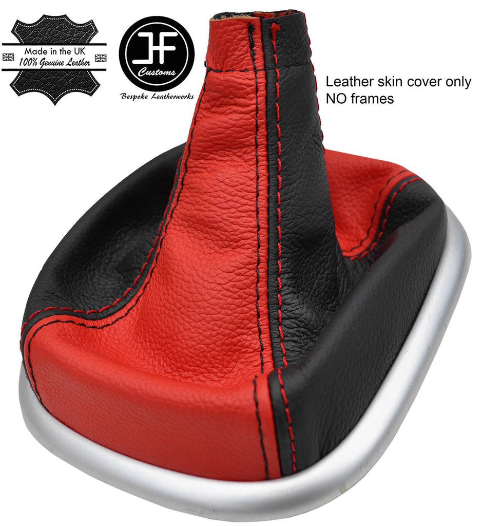 BLACK & RED 2 TONE TOP GRAIN LEATHER GEAR GAITER FOR RENAULT SCENIC MK2 03-09