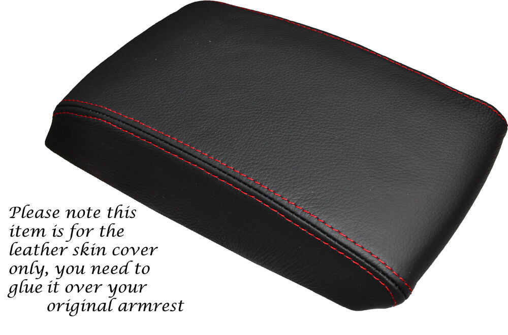 RED STITCH LEATHER ARMREST SKIN COVER FITS SKODA OCTAVIA MK2 2004-2012
