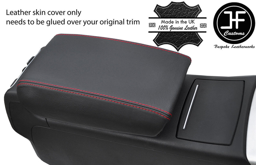 RED STITCHING ARMREST LID REAL LEATHER COVER FITS AUDI A6 C7 2012-2018