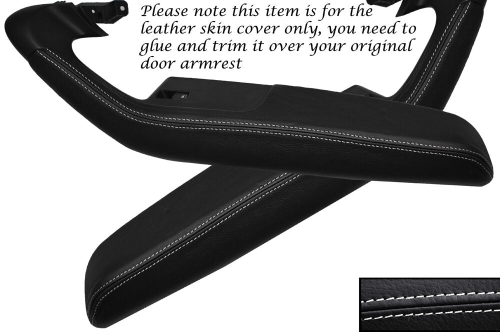 WHITE STITCH 2X FRONT DOOR HANDLE ARMREST SKIN COVERS FITS AUDI A6 C6 2005-2011