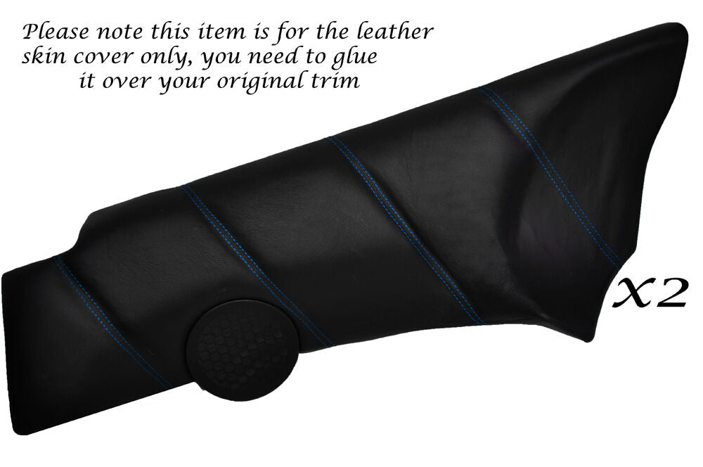 BLUE STITCH 2X REAR DOOR CARD SKIN COVERS FITS VAUXHALL OPEL CALIBRA 90-97