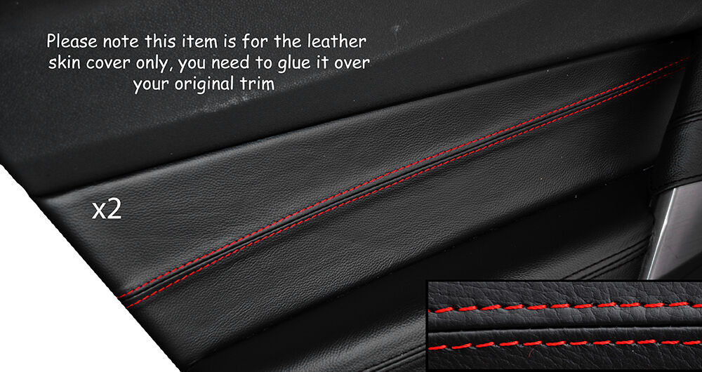 RED STITCH 2X FRONT DOOR CARD TRIM LEATHER SKIN COVER FITS CITROEN DS5 11-15