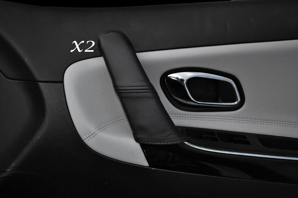 BLACK STITCH 2X FRONT DOOR HANDLE LEATHER SKIN COVERS FITS KIA CEED 2012-2014