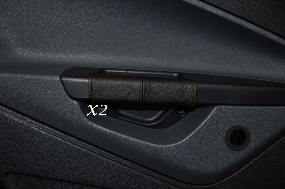 BLACK STITCH 2X REAR DOOR HANDLE LEATHER COVERS FITS FORD FIESTA MK7 08-14