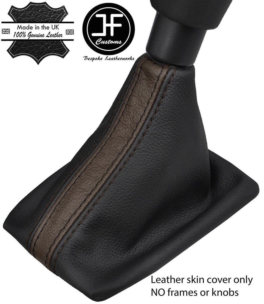 BLACK & BROWN STRIPE TOP GRAIN LEATHER MANUAL GEAR GAITER FOR PEUGEOT 508 11-17