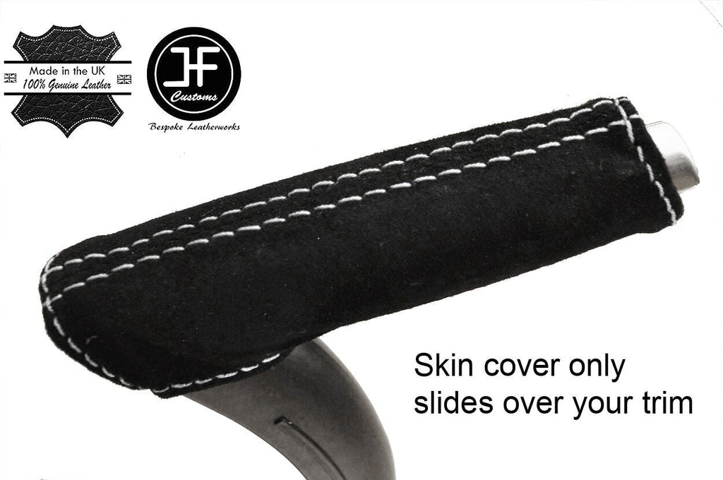 WHITE STITCH REAL SUEDE HANDBRAKE HANDLE COVER FITS AUDI A3 8P 04-12 CUSTOM NEW