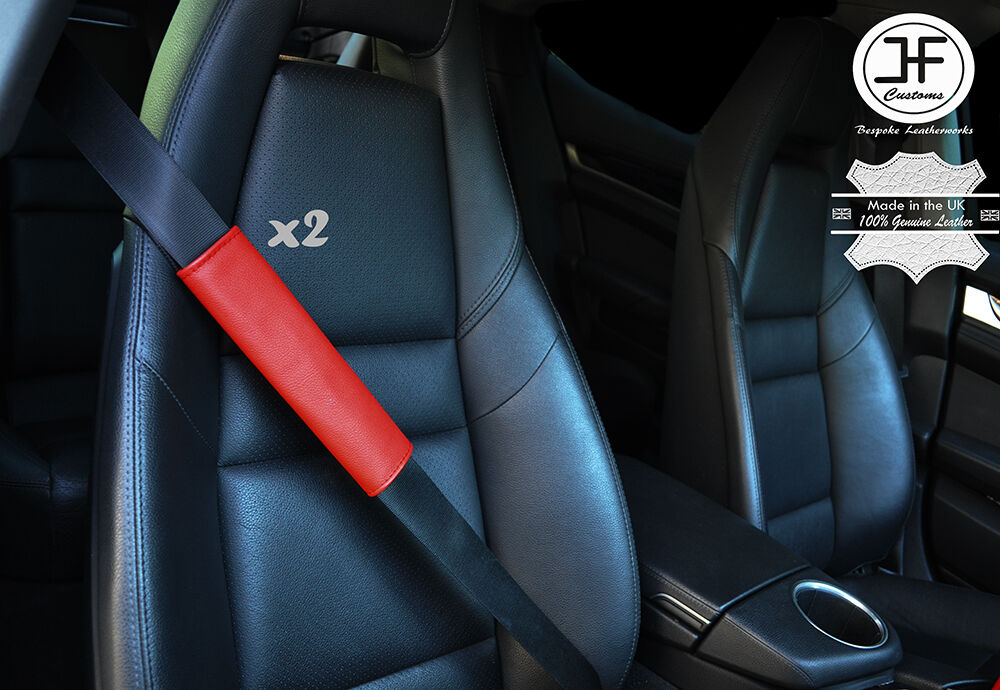 2X RED LEATHER LUXURY SHOULDER SEAT BELT PADDED HARNESS PADS CUSTOM NEW