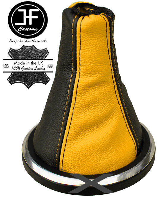 YELLOW BLACK GENUINE LEATHER GEAR GAITER FOR FORD FIESTA MK6 FUSION 2002-2008