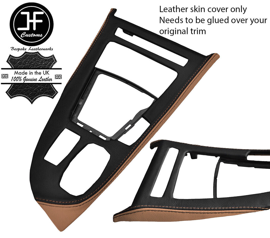 BLACK & BEIGE LEATHER GEAR SURROUND TRIM COVER FOR BMW Z4 E89 2009-2016
