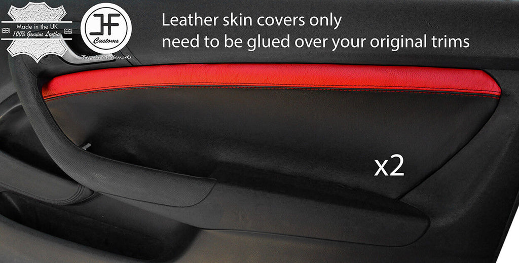 BLACK & RED 2X DOOR CARD TRIM REAL LEATHER COVERS FITS HONDA INTEGRA DC5 02-06