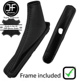 BLACK STITCH REAL LEATHER HANDBRAKE + PLASTIC FRAME FITS VW BEETLE 2012-2018