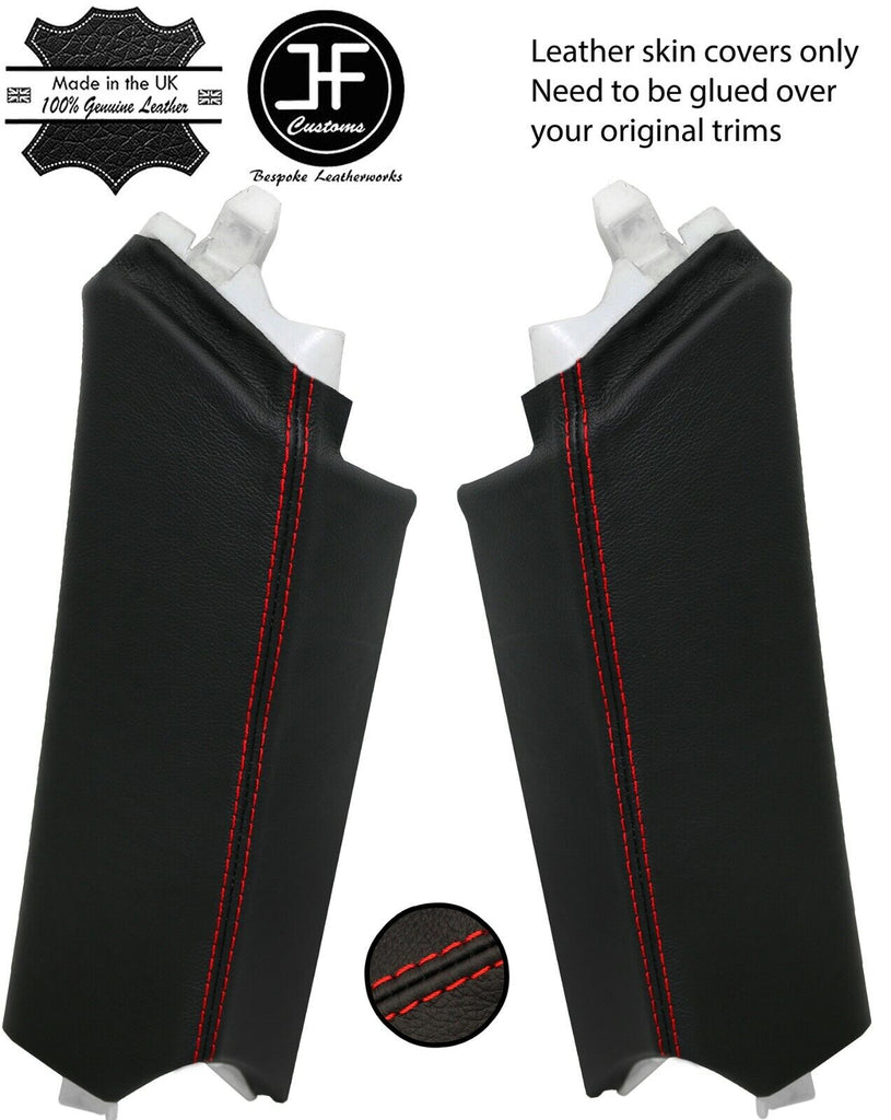 RED STITCH 2X REAR UPPER C PILLAR REAL LEATHER COVERS FITS AUDI Q5 2008-2015