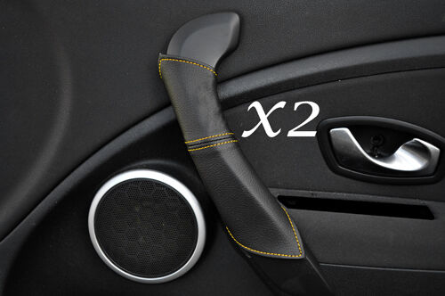 YELLOW STITCH FITS RENAULT MEGANE MK3 2009-2012 2X DOOR HANDLE LEATHER COVERS