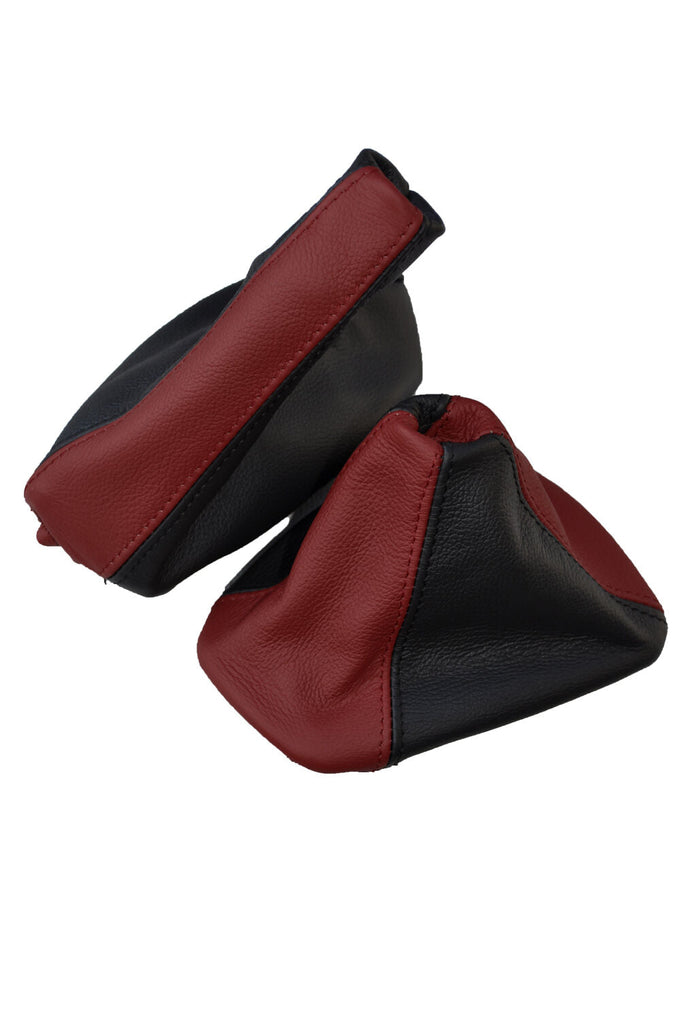 DARK RED BLACK FITS BMW 3 SERIES E36 E46 GEAR HANDBRAKE GAITER LEATHER 2 TONE