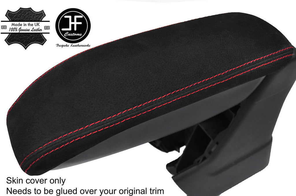RED STITCHING ARMREST LID REAL SUEDE COVER FOR CITROEN C4 CACTUS 2014-2018