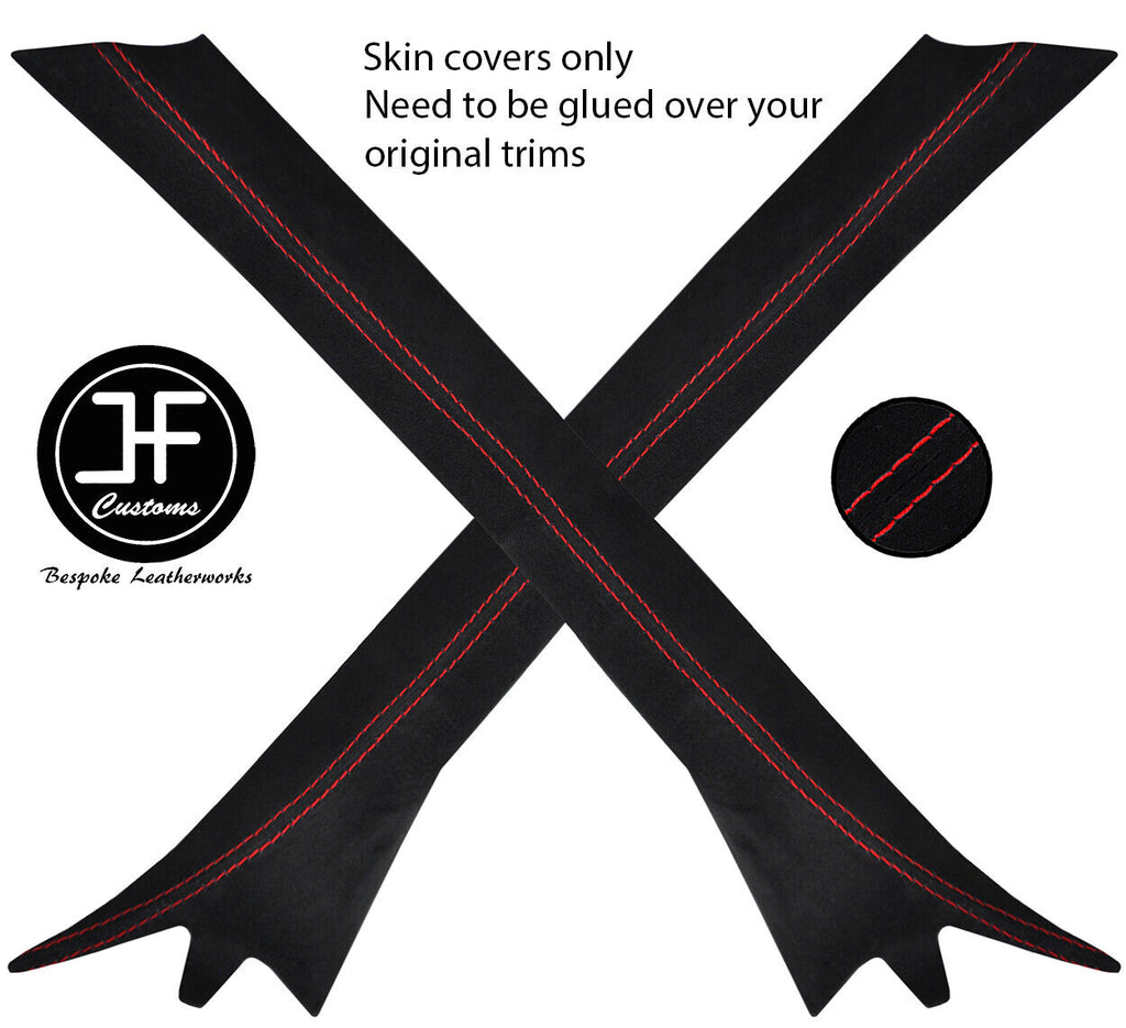 RED STITCH 2X A PILLAR SUEDE COVERS FOR BMW E36 CONVERTIBLE 1993-1998 CUSTOM NEW